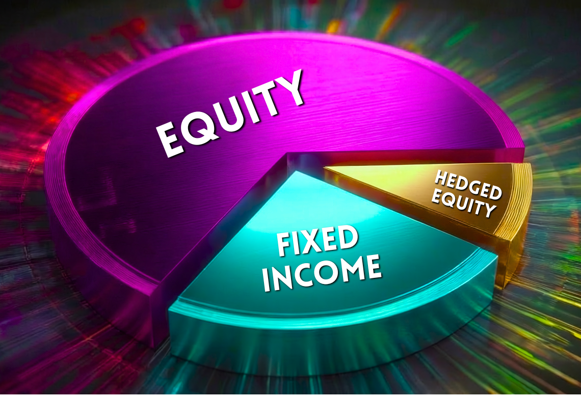 Portfolio pie chart showing insertion of hedged equity as a dedicated liquid alts sleeve